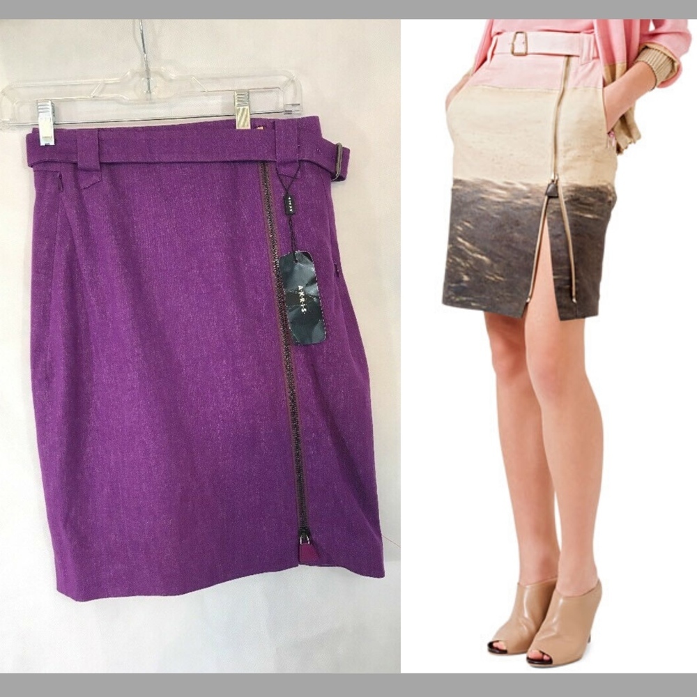 NWT $895 Akris Stable Violet Straight Zipper Skirt in Purple [SZ 4 US ]‎